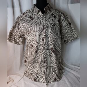 Tanoa Samoa Men's Bula Shirt Size Large  Brown/Cream Tribal Design NWT